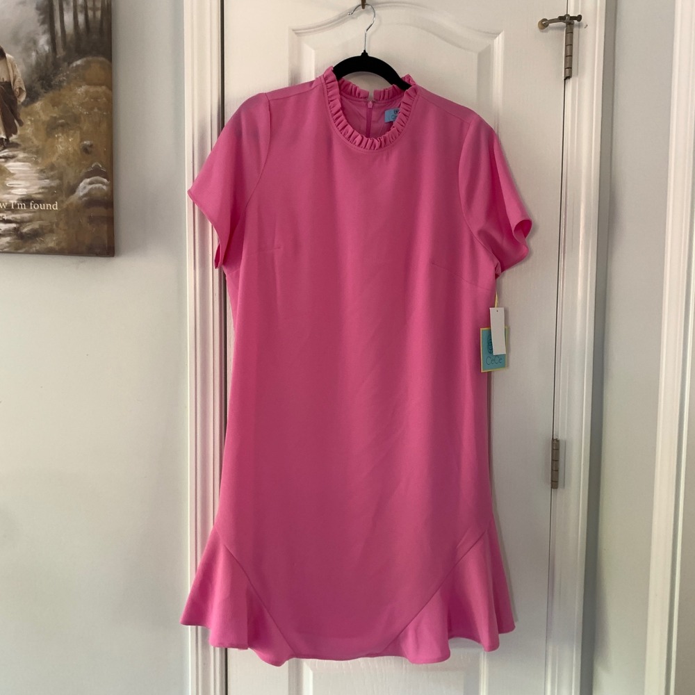 CeCe Womens Bright Peony Pink Ruffle Neck Flounce Hem Shift Dress 14W 7423948